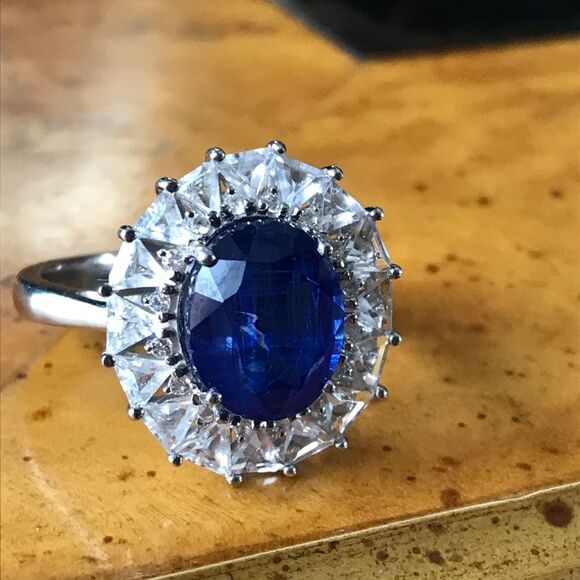 Natural Blue Kyanite Sterling Silver Cocktail Ring Discounted - Picture 13 of 14